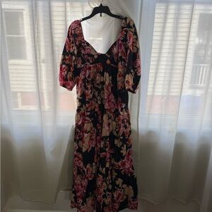Anthropologie Floral Black and Pink maxi dress